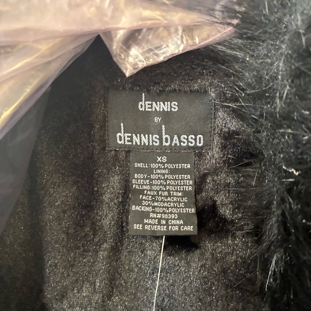 dennis basso Black Long Trench Coat with Faux Fur Trim - Picture 3 of 6